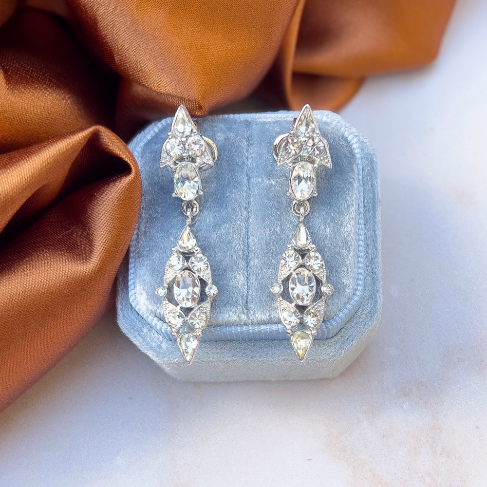 Trifari Late 1950s Rhinestone Vintage Drop Earrings